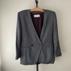 Vintage Jones New York Houndstooth Double Breasted Blazer Jacket Grey Size 10